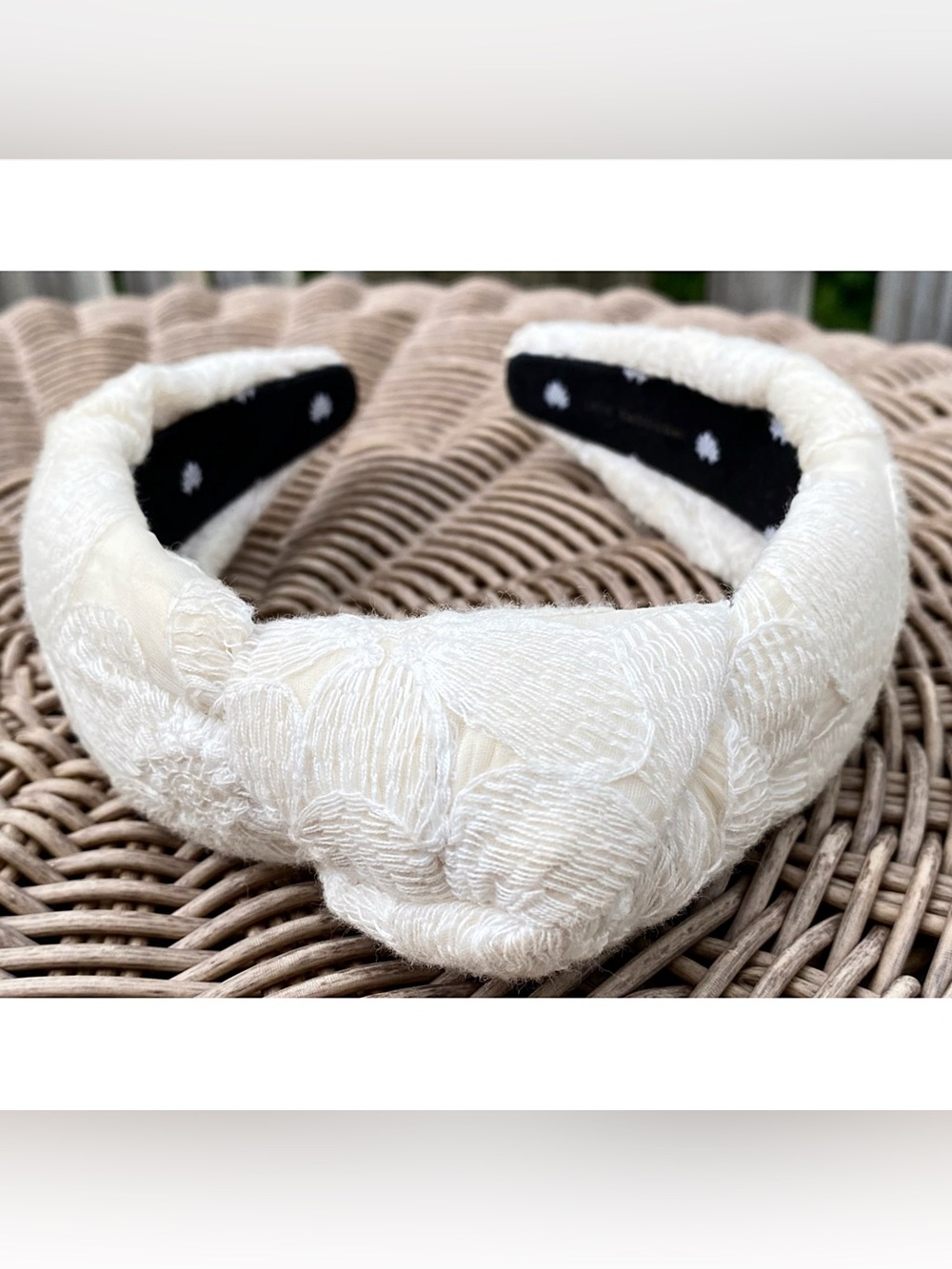 Lele Sadoughi Ivory Lace Knotted Floral Headband Designer Bridal Coquette - Picture 3 of 5